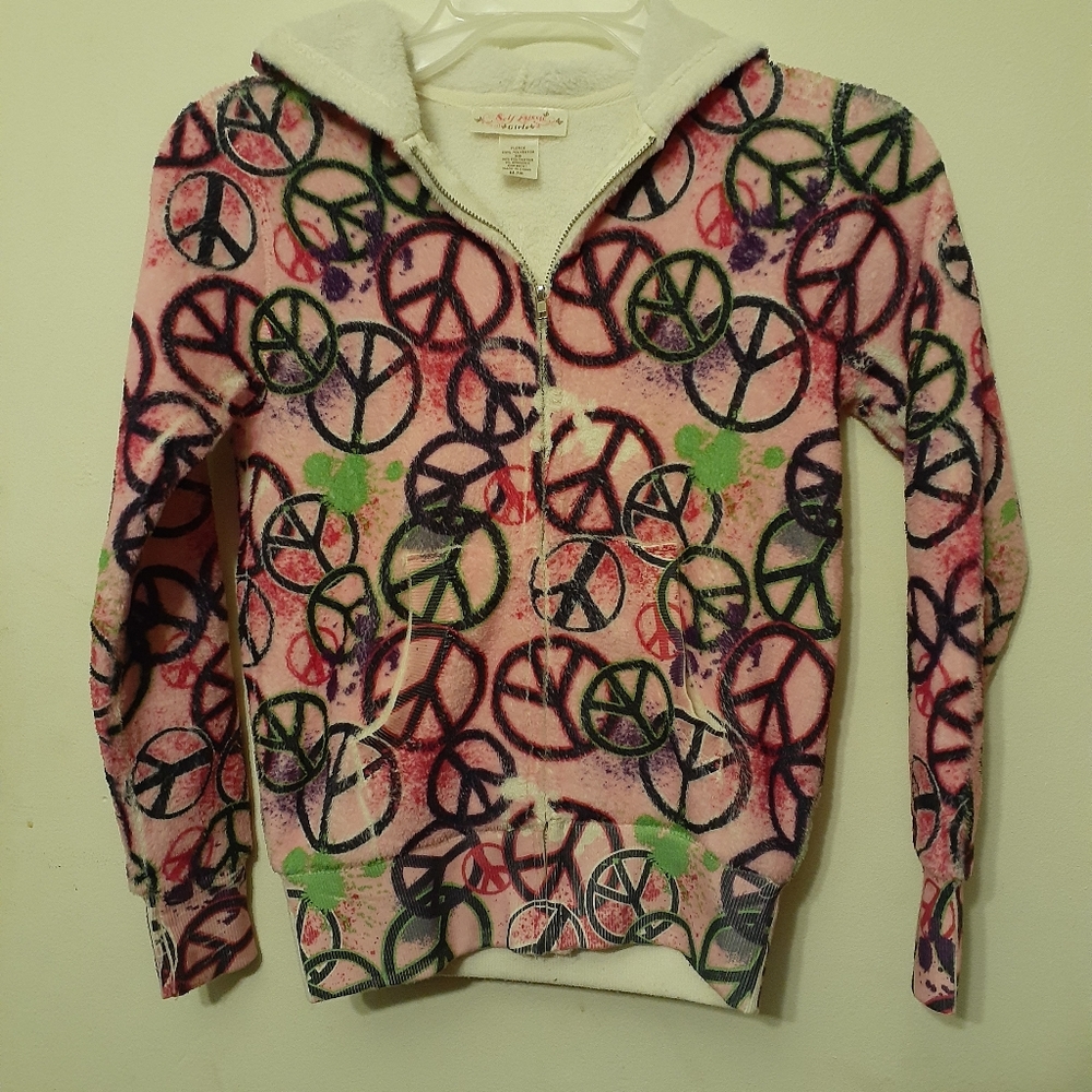 Self esteem girls pink multi color fleece hoodie size 7/8